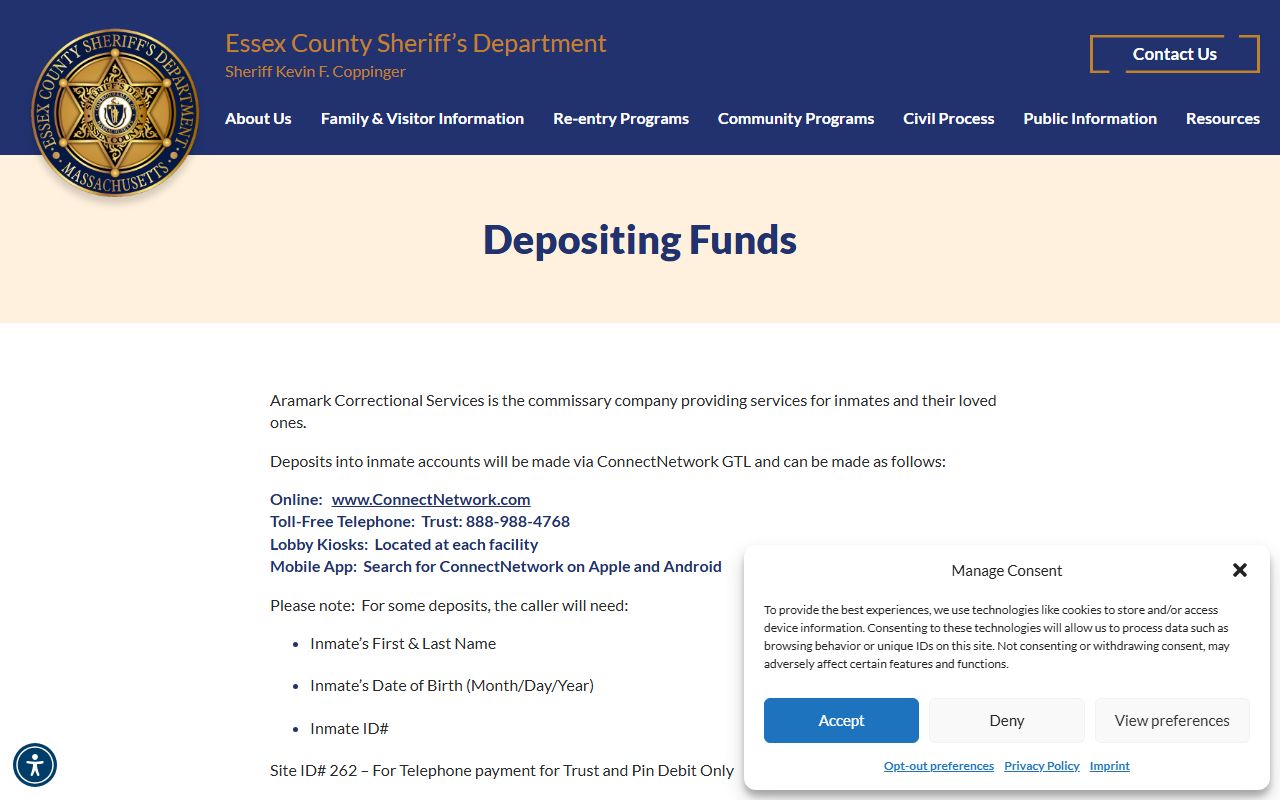 Official Essex County deposit instructions page
