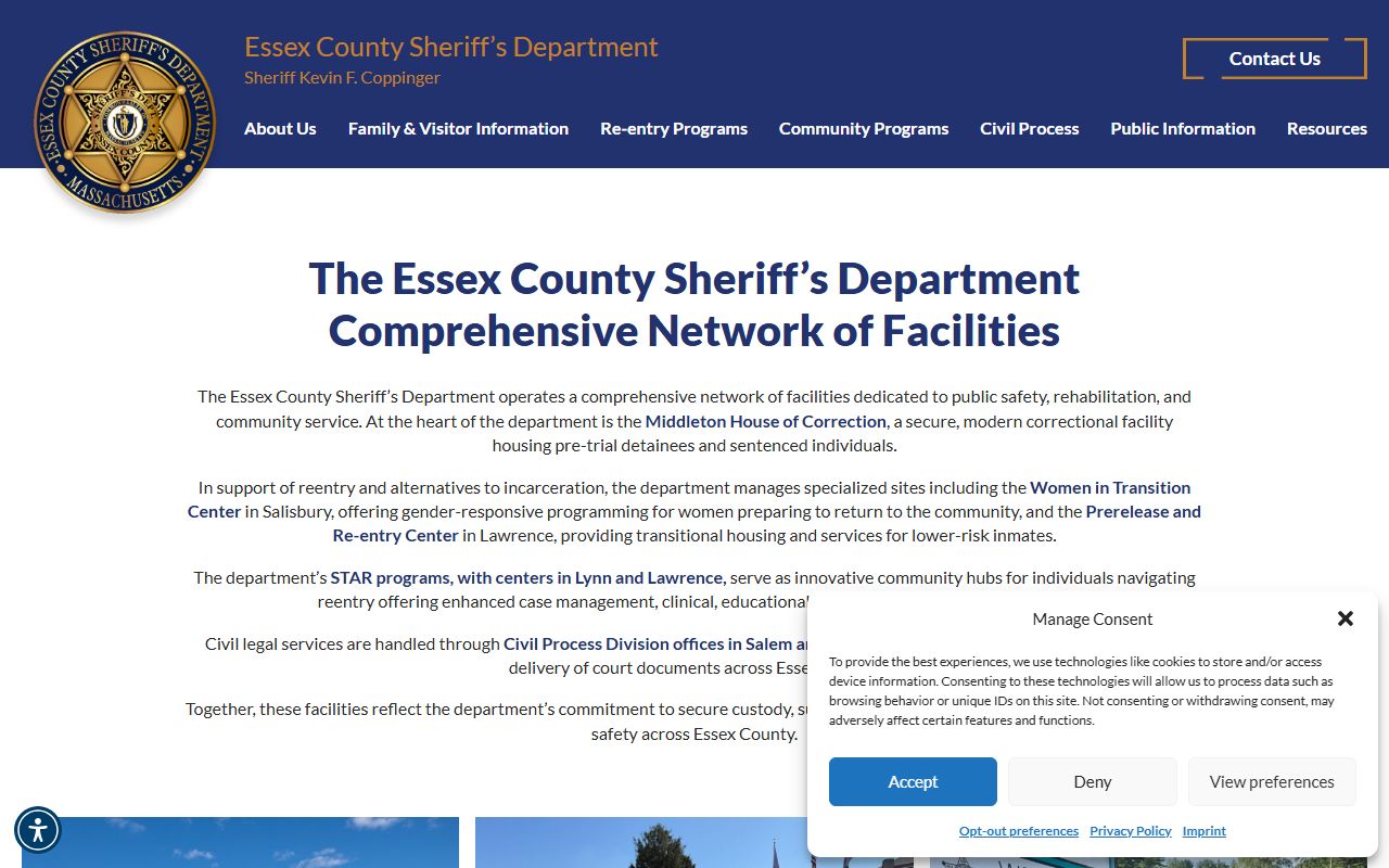 Essex County inmate population facilities overview from the sheriff's website