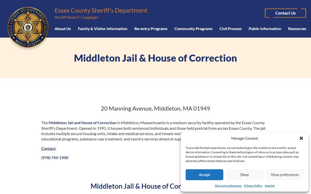 Official Middleton Jail and House of Correction facility page