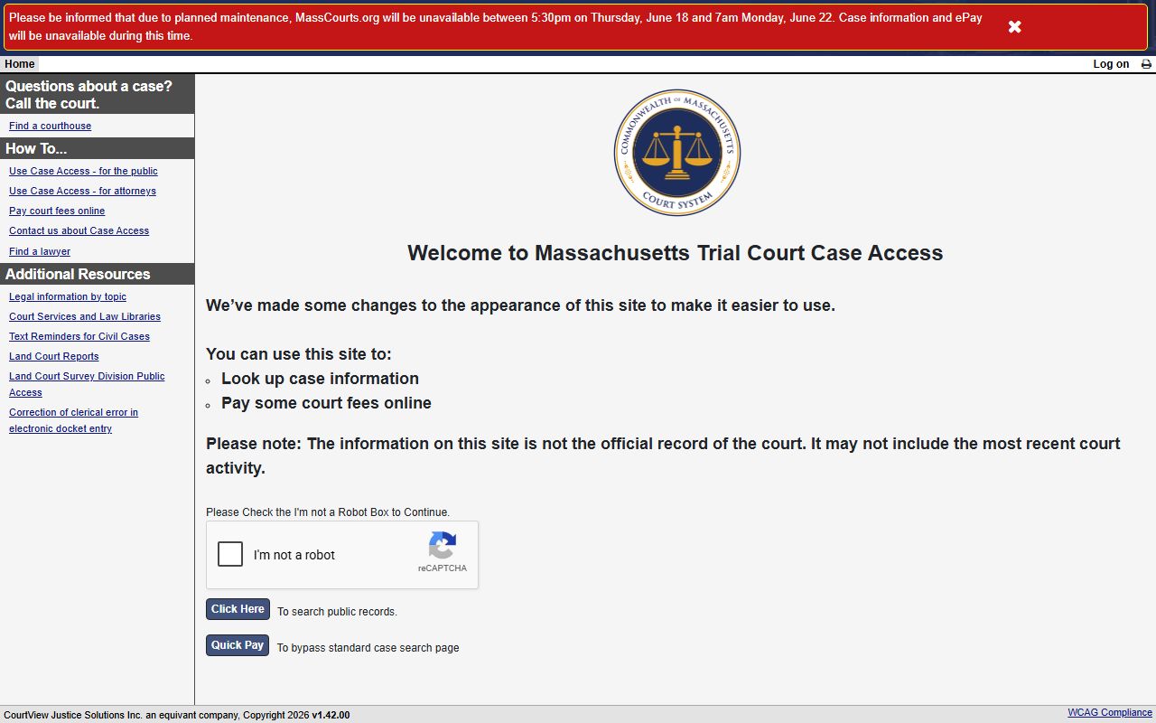 Essex County court records after arrest MassCourts eAccess portal